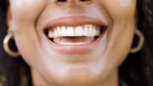 Woman with a straight smile